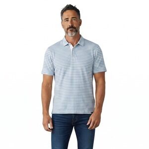 Faherty Isle Polo Mens XL Blue White Striped Short Sleeve Cotton Blend Shirt